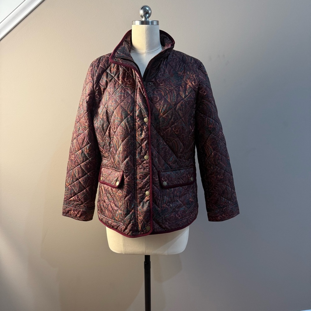 Talbots Paisley Quilted Puffer Jacket - Deep Red - Picture 14 of 14